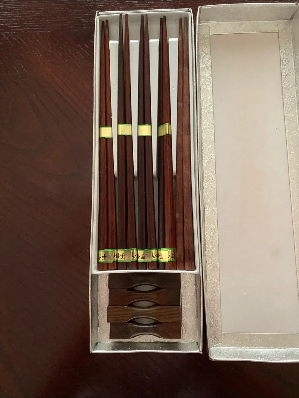 Boxed set of traditional Japanese Wooden  Chopsticks complete with matching rest